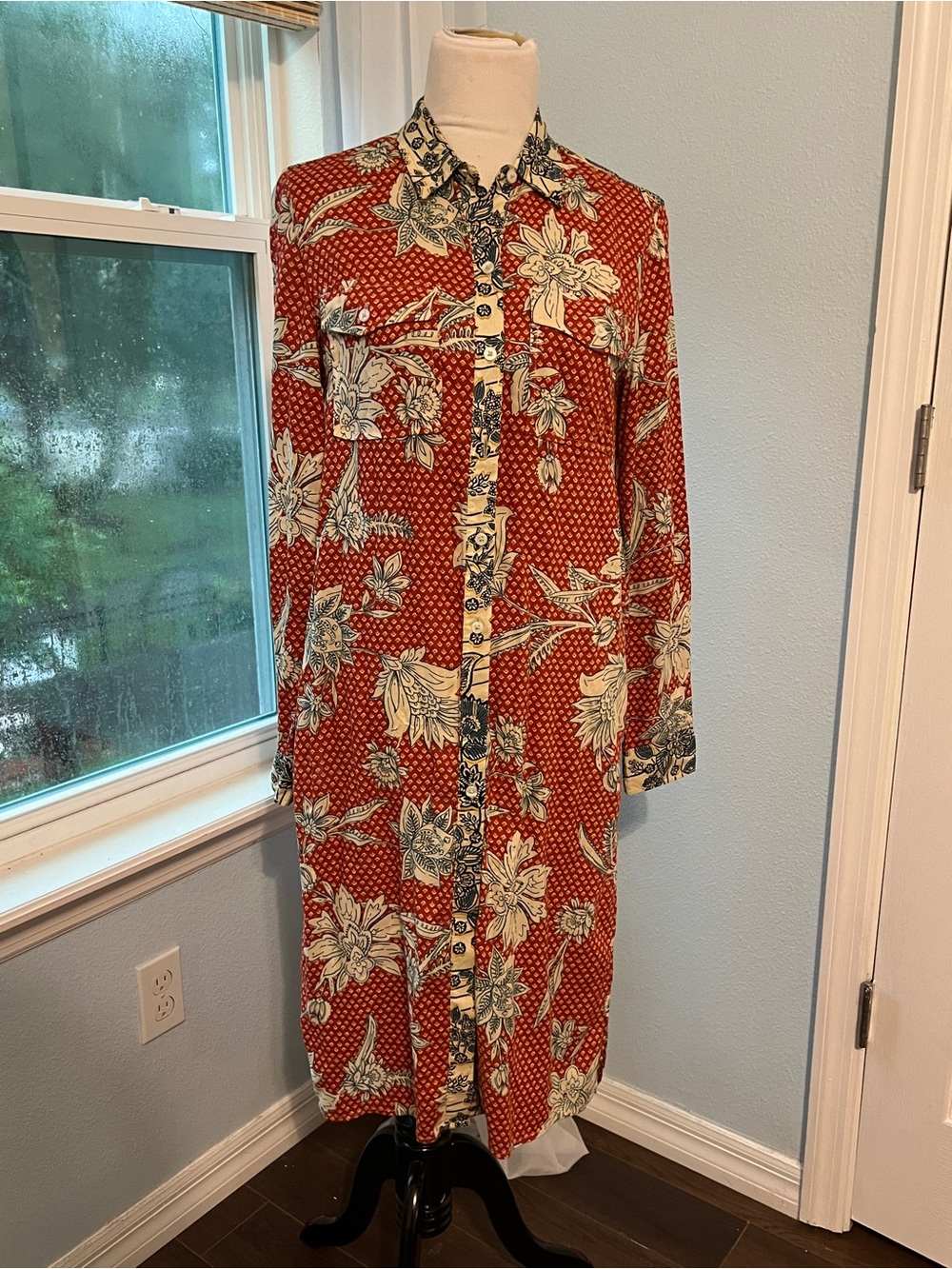 Jessica Simpson Rust Floral Button-Front Midi Dress